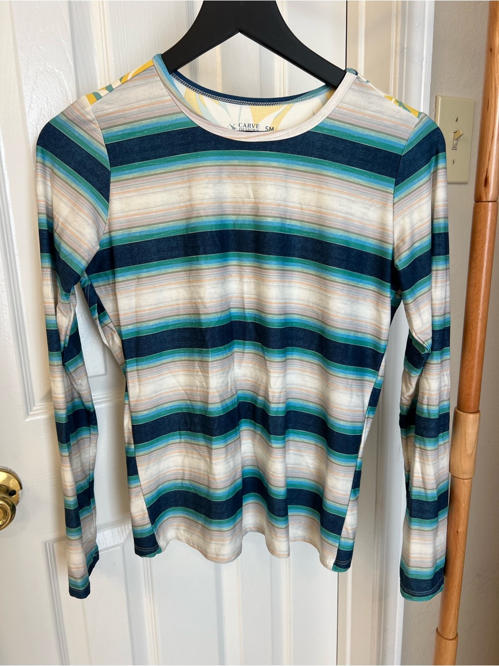 Carve Designs Long Sleeve Striped Top in Teal, Navy & Cream